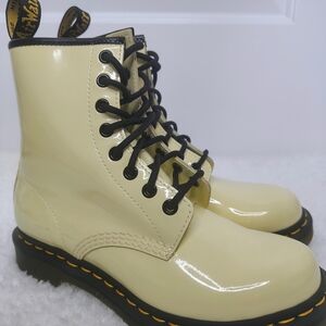 Dr. Martens Cream Patent Lace-Up Combat Boots